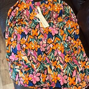 Orange and Pink Graphic Blouse Short Sleeve Relaxed Fit